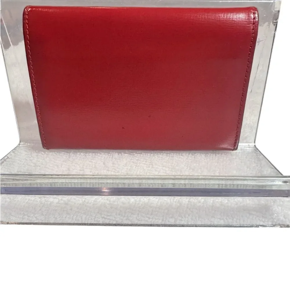 Auth Loewe Smooth Red Leather Bifold Card Holder